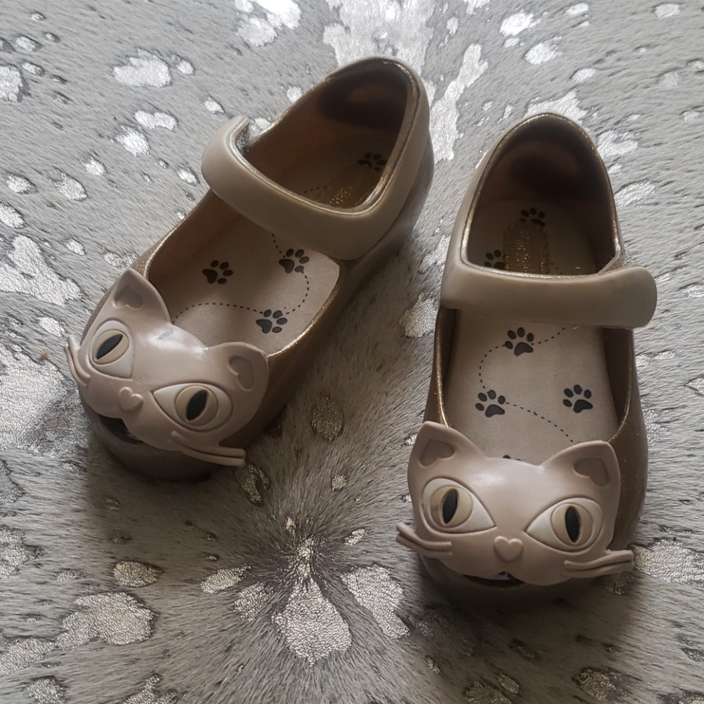 Mini Melissa Gold Glitter Kitty Cat Shoes Sz6